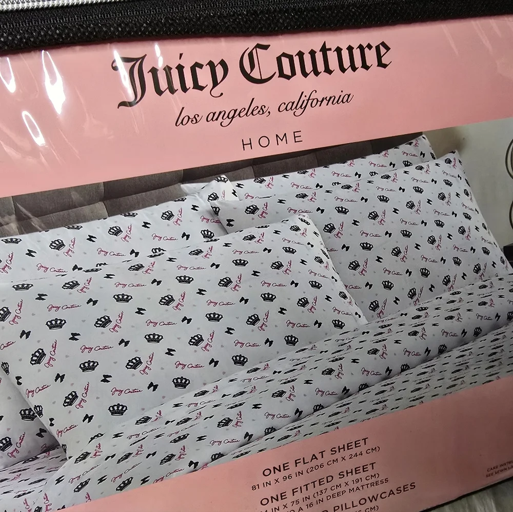 Juicy Couture Full Crown/bows Sheet set new